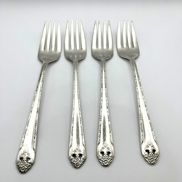 Holmes & Edwards LOVELY LADY Salad Forks Silverplate Lot of 4 IS Vintage - Picture 2 of 7
